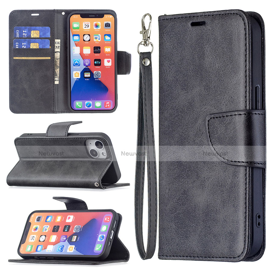 Leather Case Stands Flip Cover L01 Holder for Apple iPhone 13 Mini Black