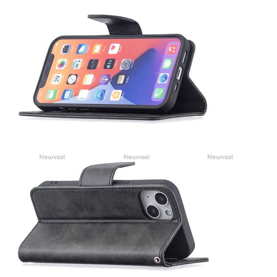 Leather Case Stands Flip Cover L01 Holder for Apple iPhone 13 Mini Black