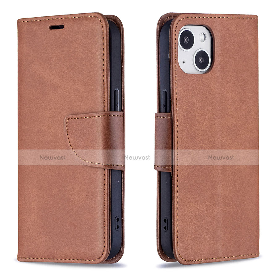 Leather Case Stands Flip Cover L01 Holder for Apple iPhone 13 Mini Brown