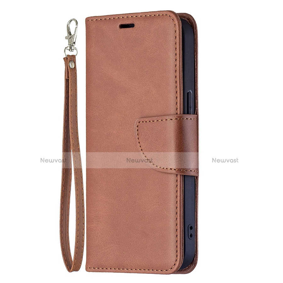 Leather Case Stands Flip Cover L01 Holder for Apple iPhone 13 Mini Brown