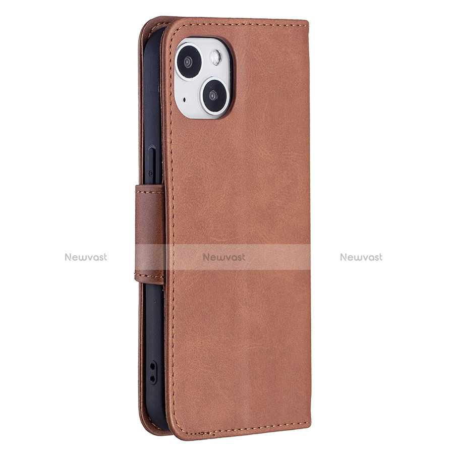 Leather Case Stands Flip Cover L01 Holder for Apple iPhone 13 Mini Brown