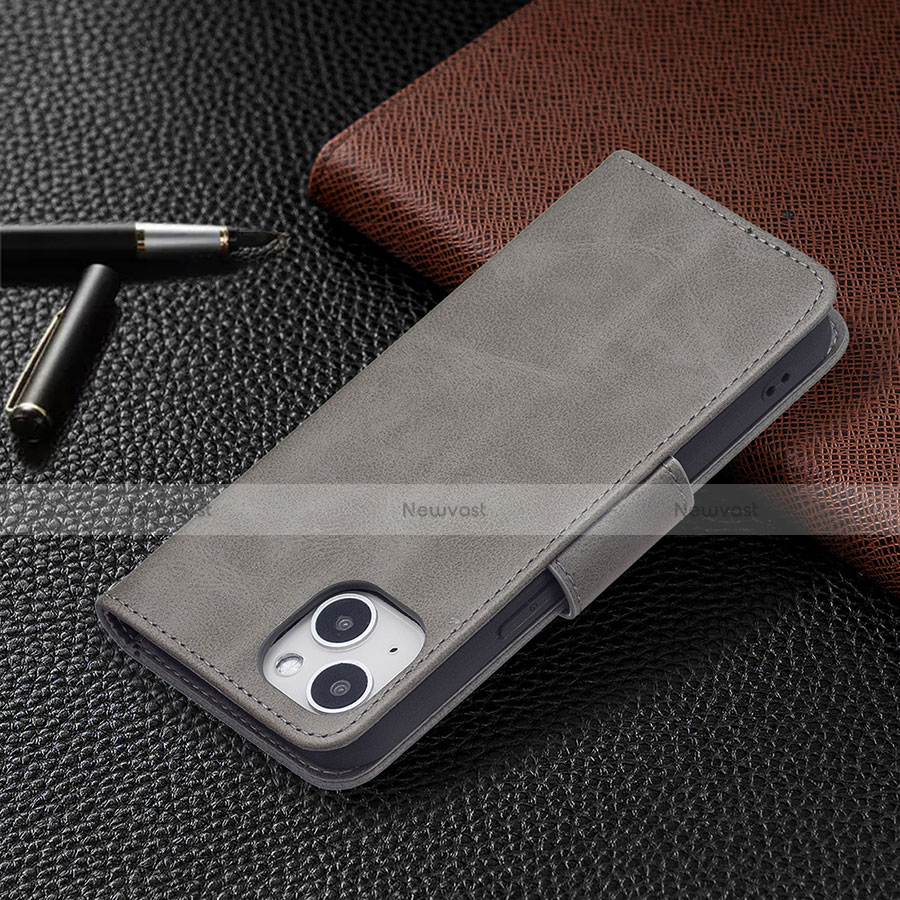 Leather Case Stands Flip Cover L01 Holder for Apple iPhone 13 Mini Gray