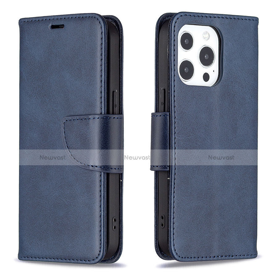 Leather Case Stands Flip Cover L01 Holder for Apple iPhone 13 Pro Max Blue