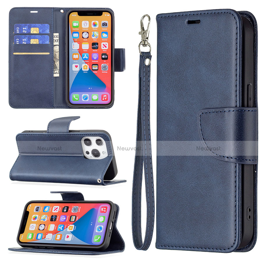 Leather Case Stands Flip Cover L01 Holder for Apple iPhone 13 Pro Max Blue