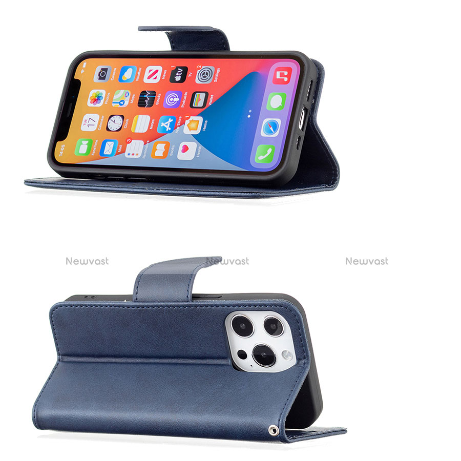 Leather Case Stands Flip Cover L01 Holder for Apple iPhone 13 Pro Max Blue