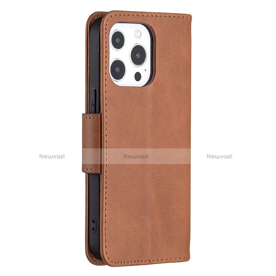 Leather Case Stands Flip Cover L01 Holder for Apple iPhone 13 Pro Max Brown