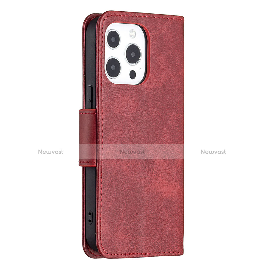 Leather Case Stands Flip Cover L01 Holder for Apple iPhone 13 Pro Max Red