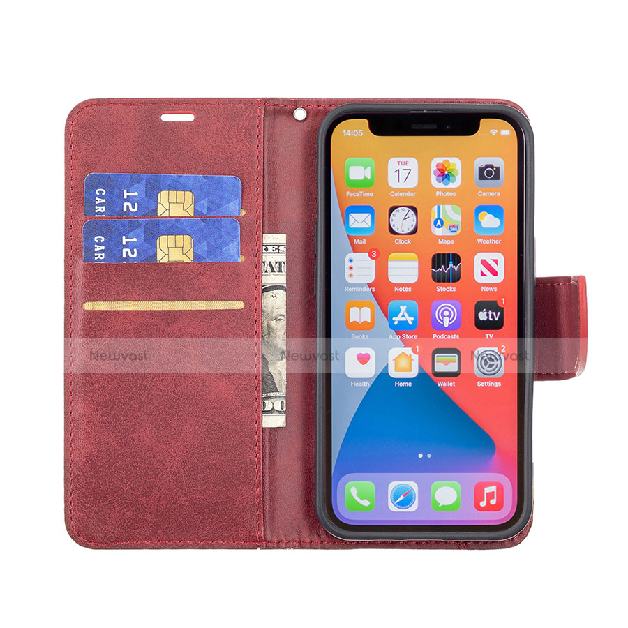 Leather Case Stands Flip Cover L01 Holder for Apple iPhone 13 Pro Max Red