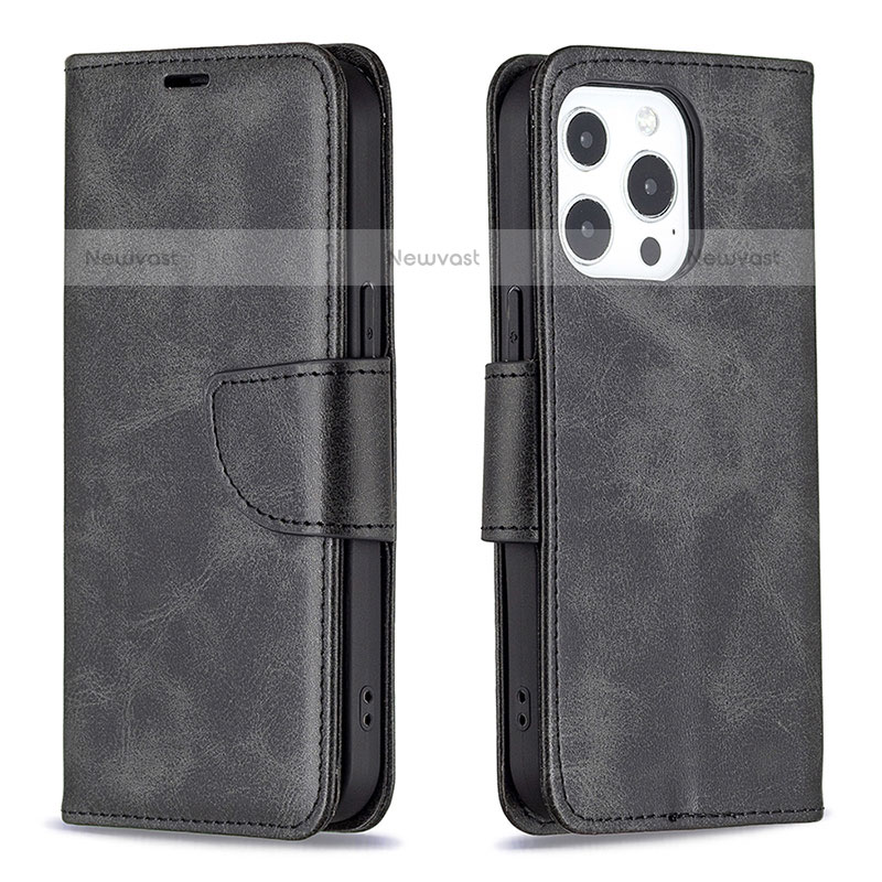 Leather Case Stands Flip Cover L01 Holder for Apple iPhone 14 Pro Black