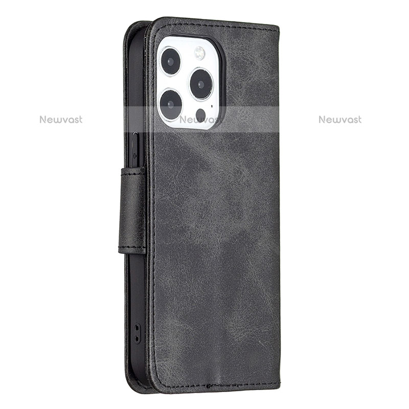 Leather Case Stands Flip Cover L01 Holder for Apple iPhone 14 Pro Black