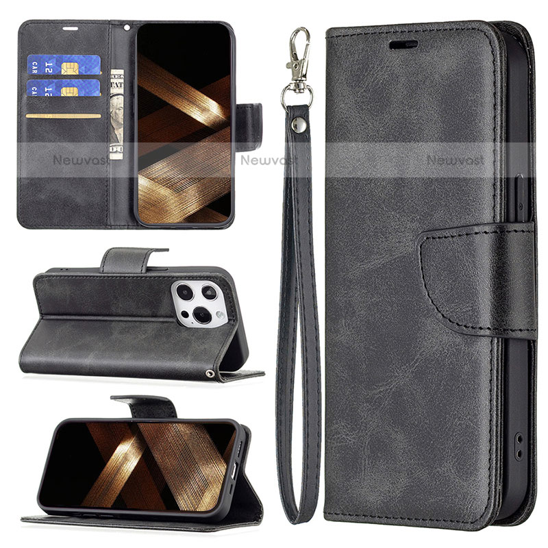 Leather Case Stands Flip Cover L01 Holder for Apple iPhone 14 Pro Black