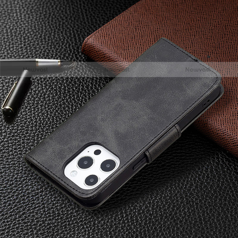 Leather Case Stands Flip Cover L01 Holder for Apple iPhone 14 Pro Black