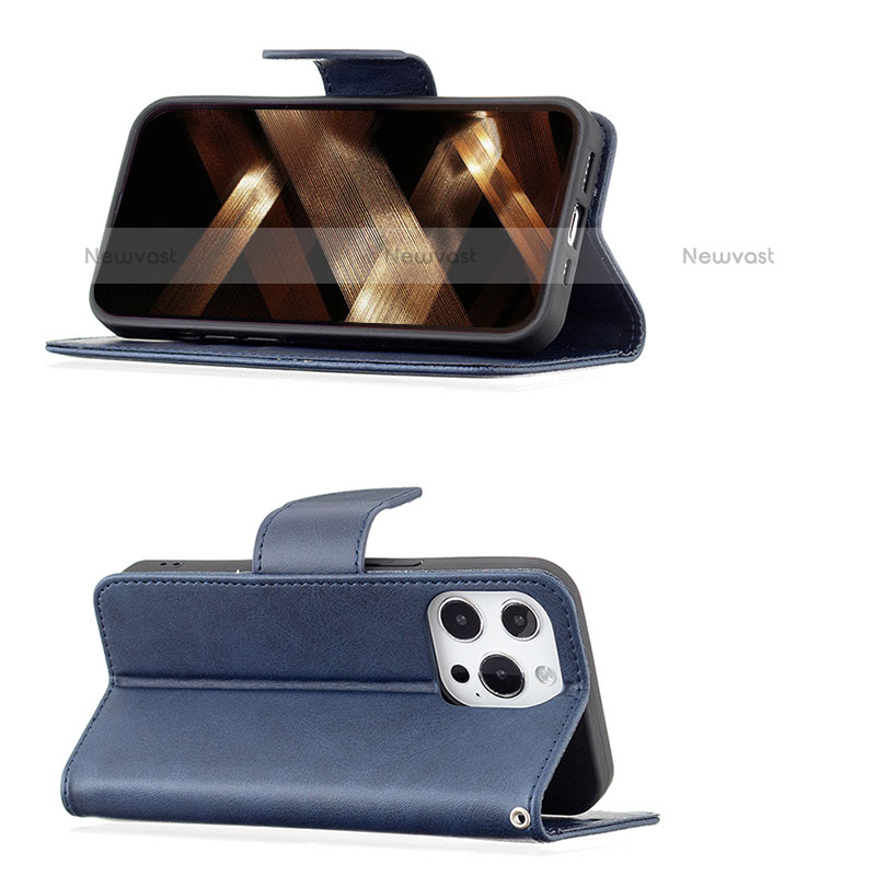 Leather Case Stands Flip Cover L01 Holder for Apple iPhone 14 Pro Blue