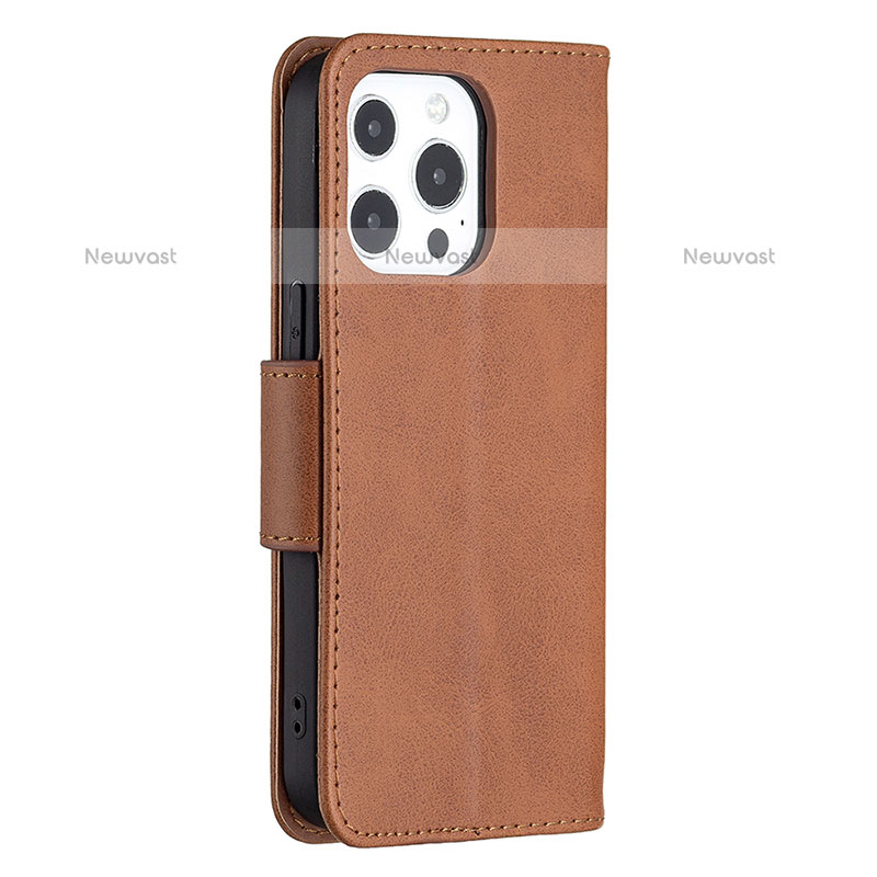 Leather Case Stands Flip Cover L01 Holder for Apple iPhone 14 Pro Brown