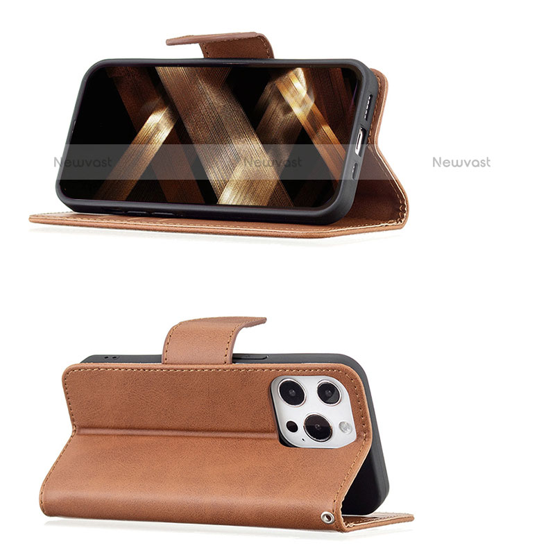 Leather Case Stands Flip Cover L01 Holder for Apple iPhone 14 Pro Brown