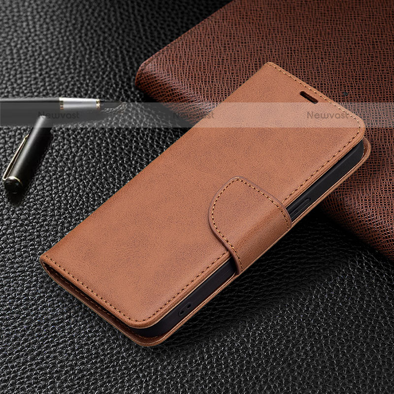 Leather Case Stands Flip Cover L01 Holder for Apple iPhone 14 Pro Brown