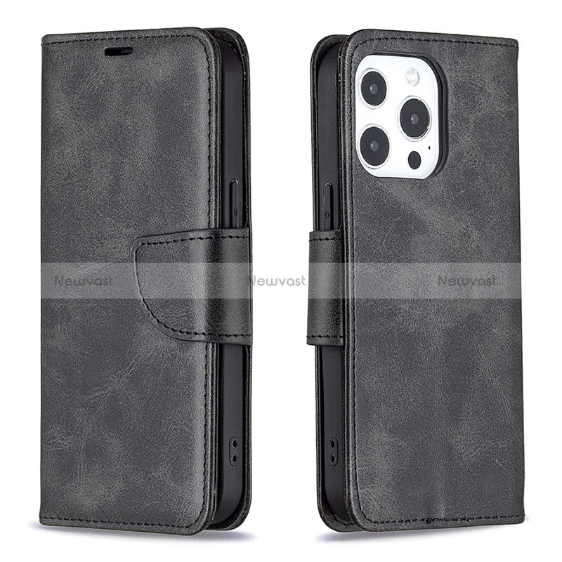 Leather Case Stands Flip Cover L01 Holder for Apple iPhone 14 Pro Max Black