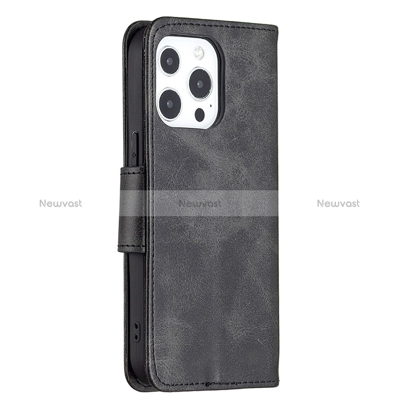 Leather Case Stands Flip Cover L01 Holder for Apple iPhone 14 Pro Max Black