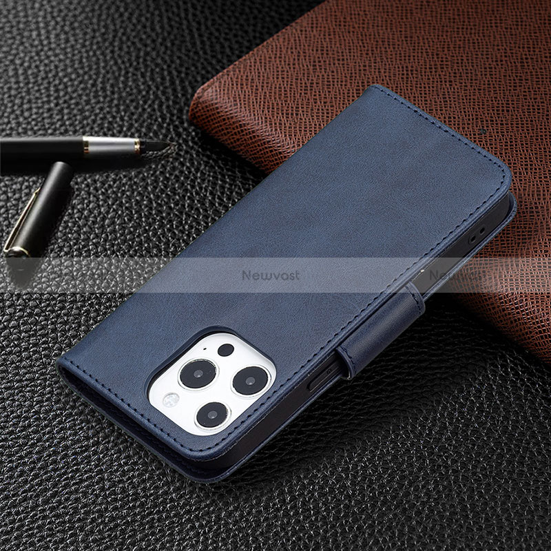 Leather Case Stands Flip Cover L01 Holder for Apple iPhone 14 Pro Max Blue