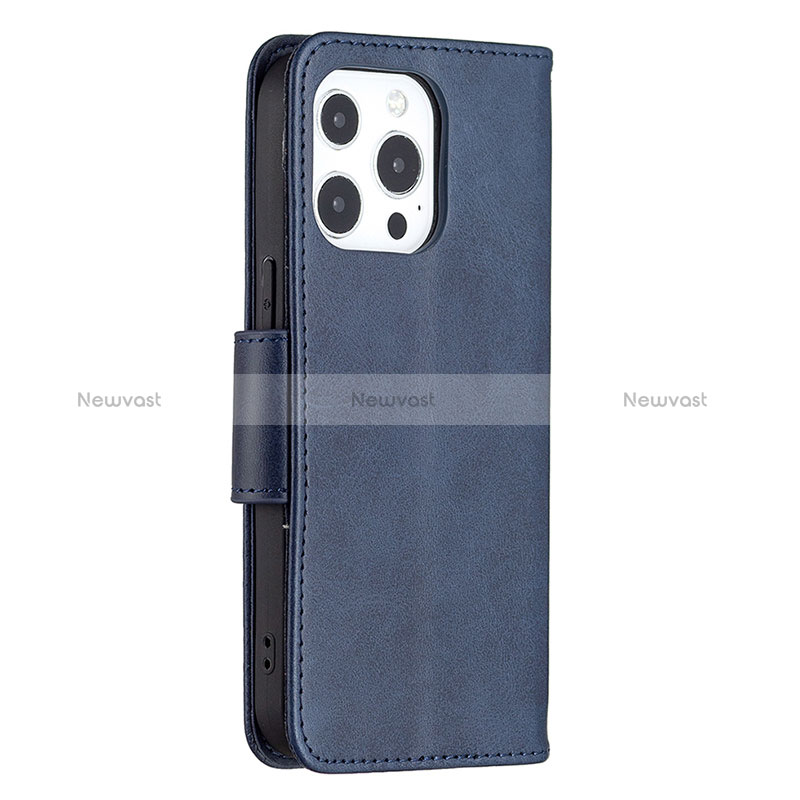 Leather Case Stands Flip Cover L01 Holder for Apple iPhone 14 Pro Max Blue