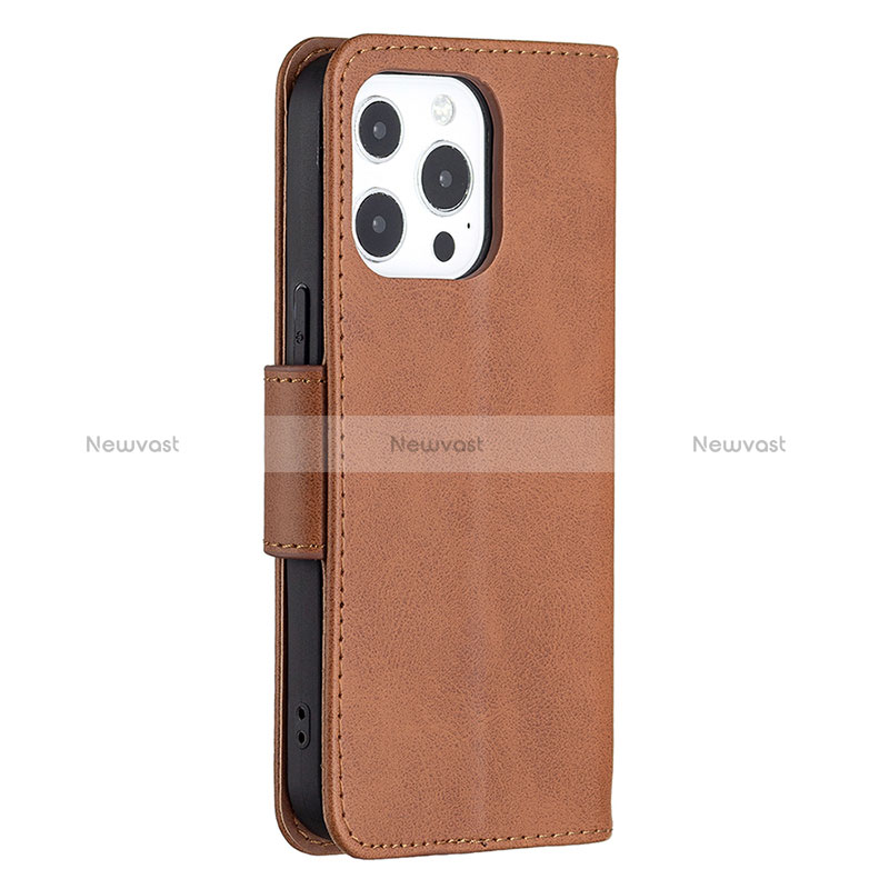 Leather Case Stands Flip Cover L01 Holder for Apple iPhone 14 Pro Max Brown