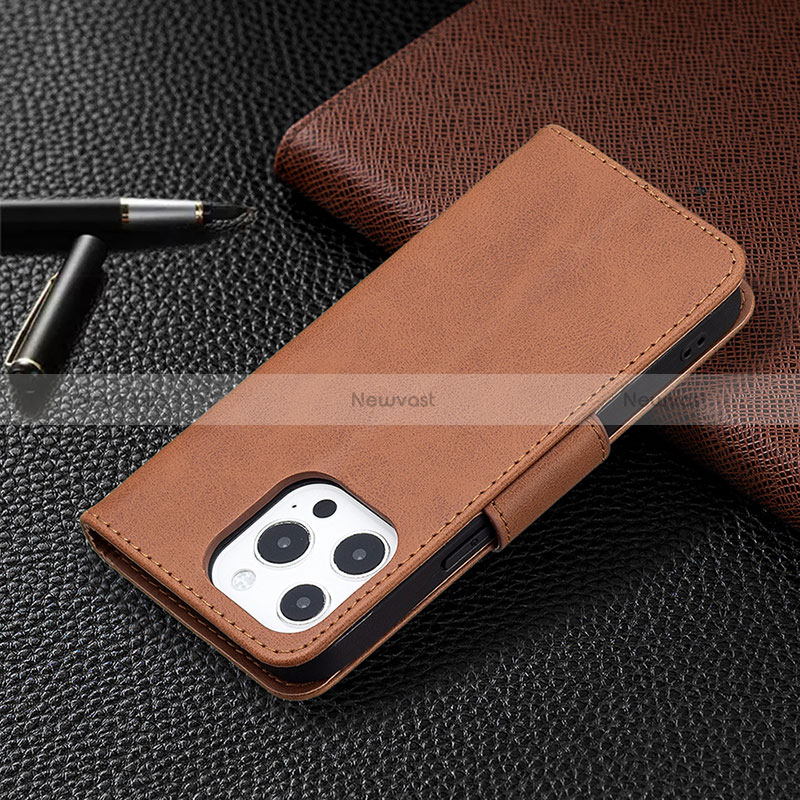 Leather Case Stands Flip Cover L01 Holder for Apple iPhone 14 Pro Max Brown