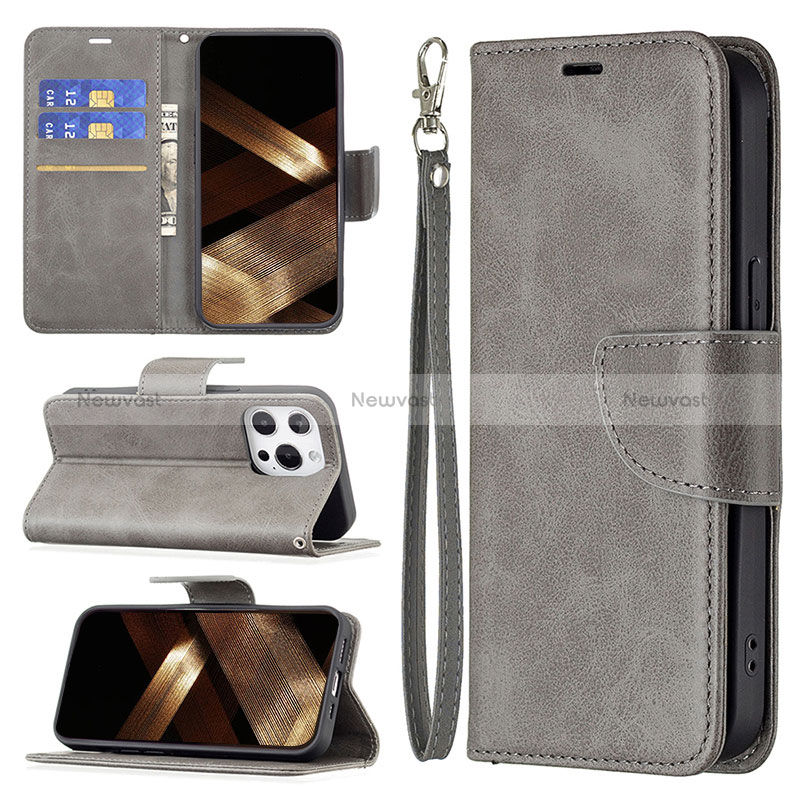 Leather Case Stands Flip Cover L01 Holder for Apple iPhone 14 Pro Max Dark Gray