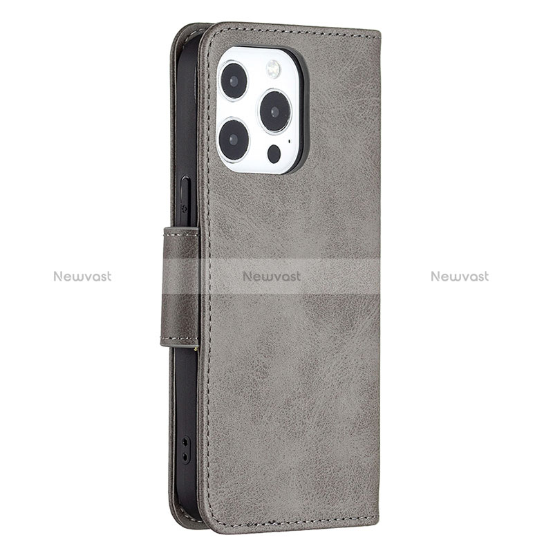 Leather Case Stands Flip Cover L01 Holder for Apple iPhone 14 Pro Max Dark Gray