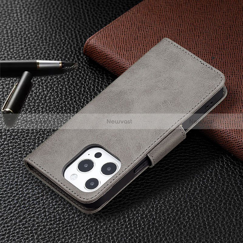 Leather Case Stands Flip Cover L01 Holder for Apple iPhone 14 Pro Max Dark Gray