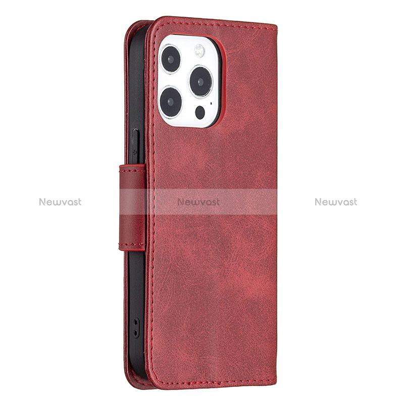 Leather Case Stands Flip Cover L01 Holder for Apple iPhone 14 Pro Max Red