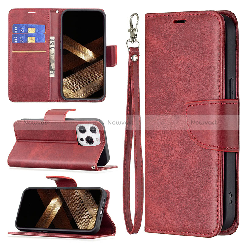 Leather Case Stands Flip Cover L01 Holder for Apple iPhone 14 Pro Max Red