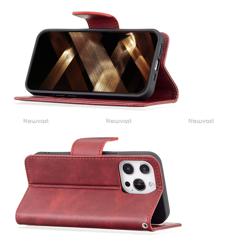 Leather Case Stands Flip Cover L01 Holder for Apple iPhone 14 Pro Max Red