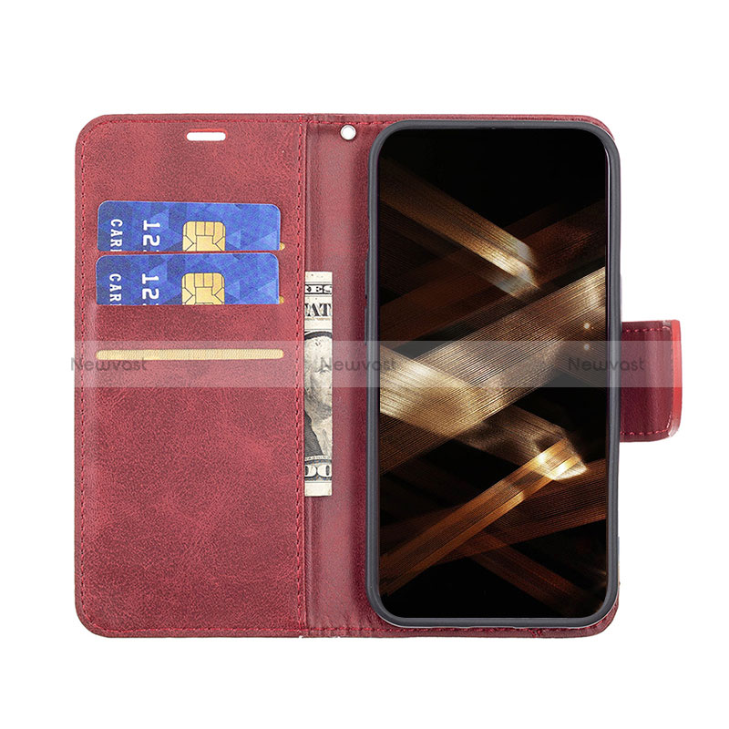 Leather Case Stands Flip Cover L01 Holder for Apple iPhone 14 Pro Max Red