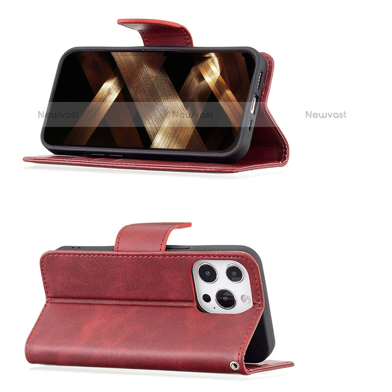 Leather Case Stands Flip Cover L01 Holder for Apple iPhone 14 Pro Red