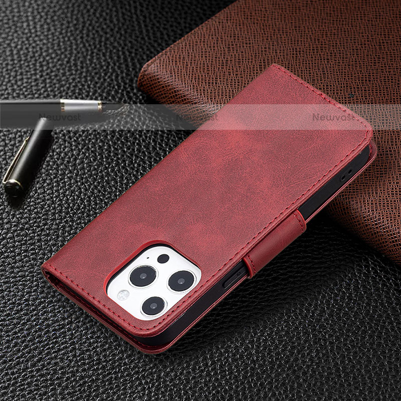 Leather Case Stands Flip Cover L01 Holder for Apple iPhone 14 Pro Red