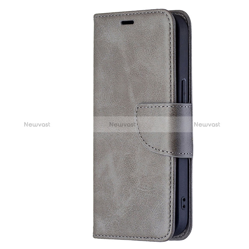 Leather Case Stands Flip Cover L01 Holder for Apple iPhone 15 Gray