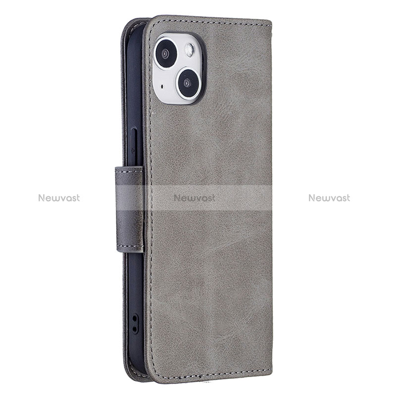 Leather Case Stands Flip Cover L01 Holder for Apple iPhone 15 Gray