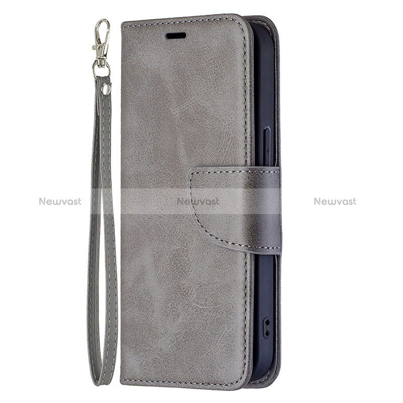 Leather Case Stands Flip Cover L01 Holder for Apple iPhone 15 Plus Gray