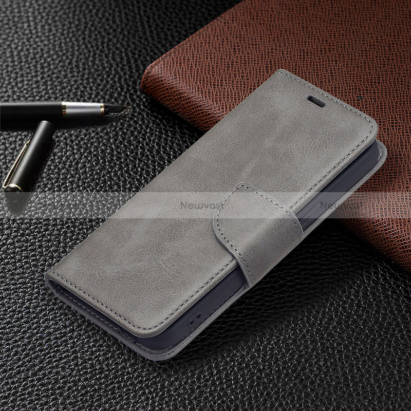 Leather Case Stands Flip Cover L01 Holder for Apple iPhone 15 Plus Gray