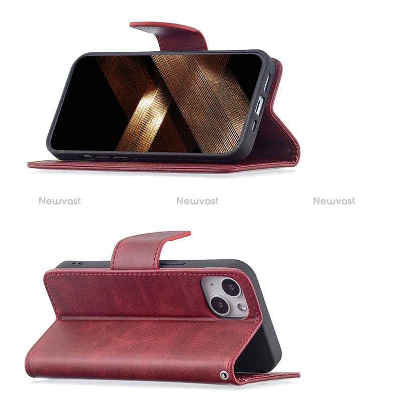 Leather Case Stands Flip Cover L01 Holder for Apple iPhone 15 Plus Red