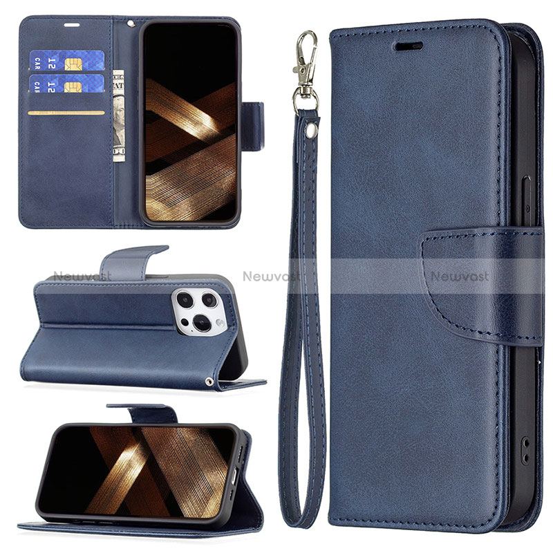 Leather Case Stands Flip Cover L01 Holder for Apple iPhone 15 Pro Blue