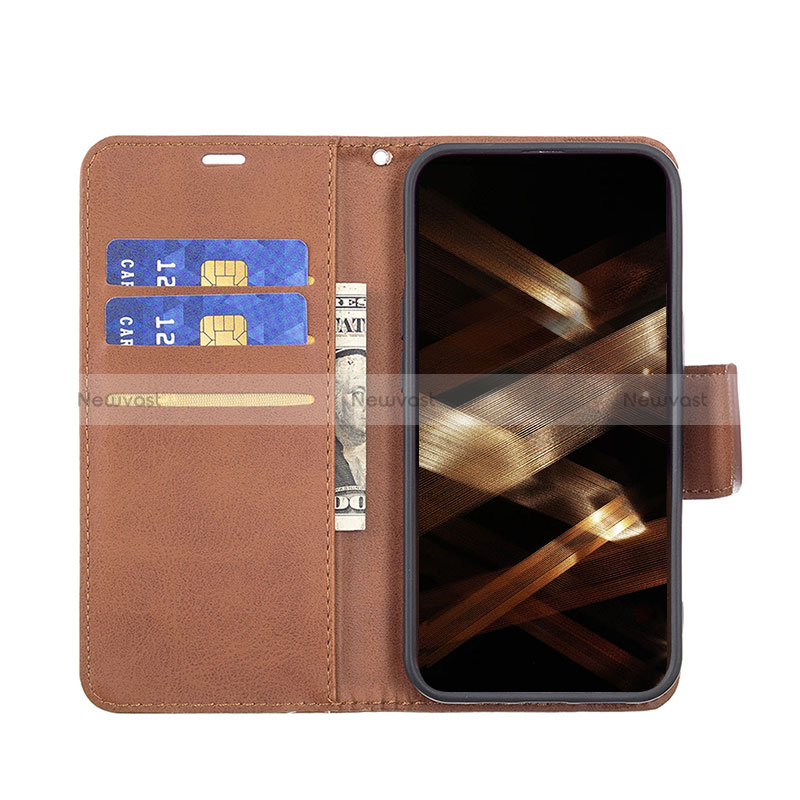 Leather Case Stands Flip Cover L01 Holder for Apple iPhone 15 Pro Brown