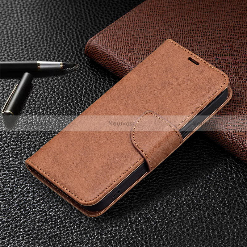 Leather Case Stands Flip Cover L01 Holder for Apple iPhone 15 Pro Brown