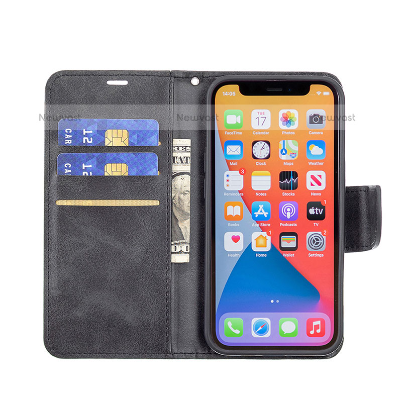 Leather Case Stands Flip Cover L01 Holder for Apple iPhone 15 Pro Max Black