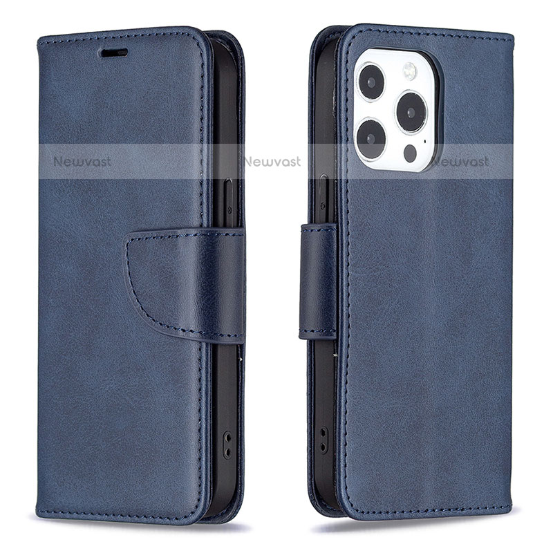 Leather Case Stands Flip Cover L01 Holder for Apple iPhone 15 Pro Max Blue