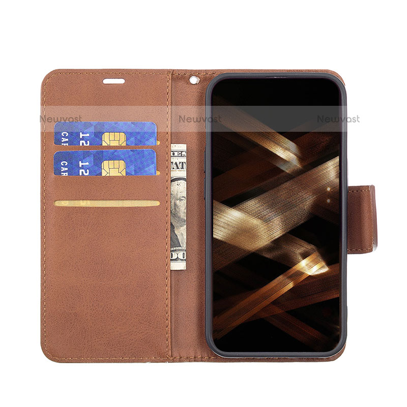 Leather Case Stands Flip Cover L01 Holder for Apple iPhone 15 Pro Max Brown