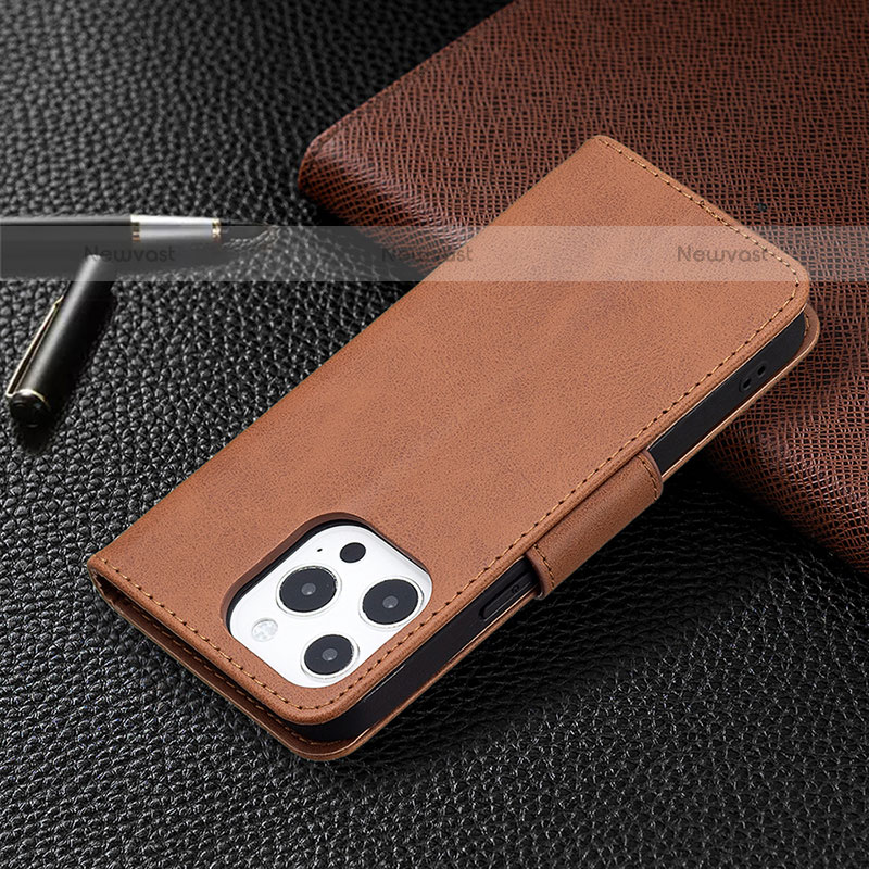 Leather Case Stands Flip Cover L01 Holder for Apple iPhone 15 Pro Max Brown