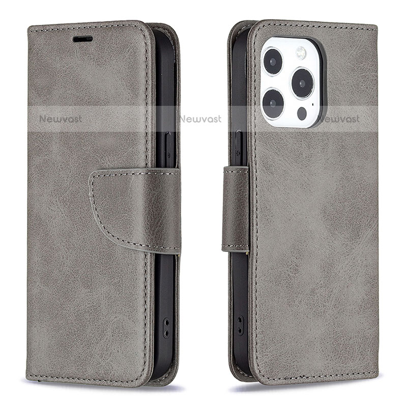 Leather Case Stands Flip Cover L01 Holder for Apple iPhone 15 Pro Max Dark Gray