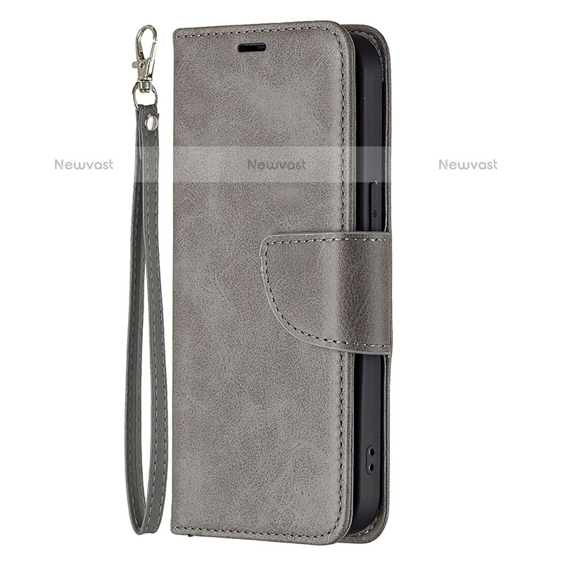 Leather Case Stands Flip Cover L01 Holder for Apple iPhone 15 Pro Max Dark Gray