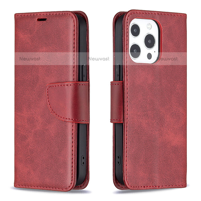 Leather Case Stands Flip Cover L01 Holder for Apple iPhone 15 Pro Max Red